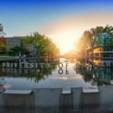 University of British Columbia campus sign at dusk